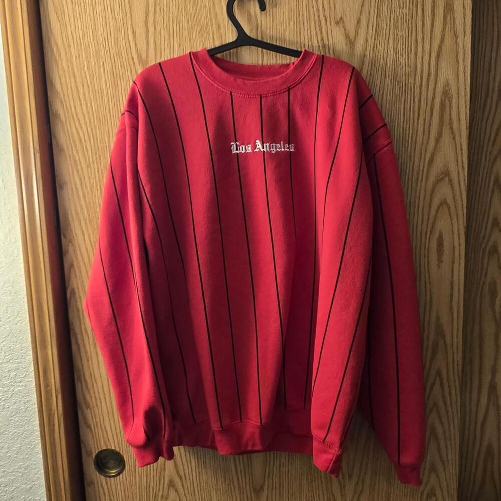 Eighty Eight Brand Los Angeles XL Red Black Pinstripe Long Sleeve Crewneck Top